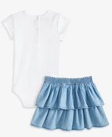 Calvin Klein Baby Girls Ribbed Logo Bodysuit & Denim Skirt, 2 Piece Set