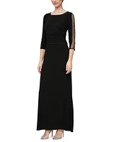 Sl Fashions Women's Beaded-Sleeve Ruched-Waist Gown
