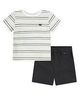 Hurley Toddler Boys 2-Piece Striped T-Shirt and Twill Shorts Set