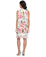 Sl Fashions Women's Floral Chiffon Sleeveless Tiered Dress