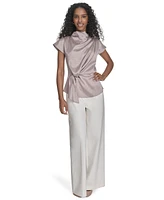 Calvin Klein Women's Jacquard Mock Neck Short-Sleeve Top