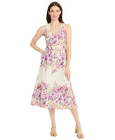 Maggy London Women's Floral-Print Cotton Midi Dress