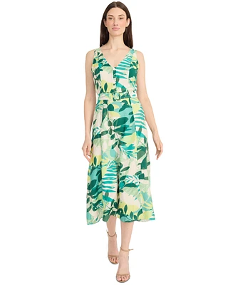 Maggy London Women's Printed Belted Midi Dress