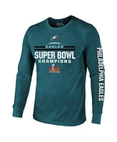 Majestic Threads Men's Midnight Heather Green Philadelphia Eagles Super Bowl Lix Champions Goal Line Stand Long Sleeve Tri-Blend T-Shirt