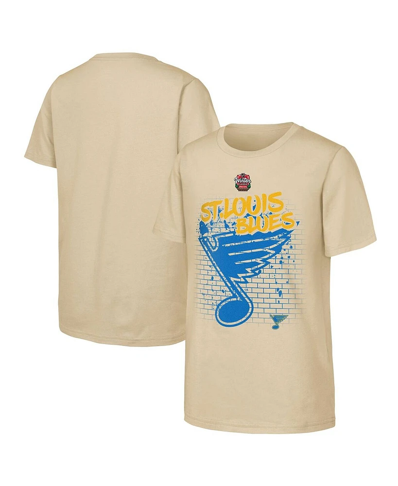 Outerstuff Big Boys and Girls Tan St. Louis Blues 2025 Nhl Winter Classic Street Art T-Shirt