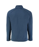 Cutter & Buck Men's Heather Navy Cleveland Guardians Peshastin Eco Fleece Raglan Quarter-Zip Sweatshirt