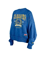 New Era Women's Royal Golden State Warriors Hardwood Classics Enzyme Wash Oversized Boxy Pullover Sweatshirt