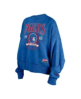 New Era Women's Royal Philadelphia 76ers Hardwood Classics Enzyme Wash Oversized Boxy Pullover Sweatshirt