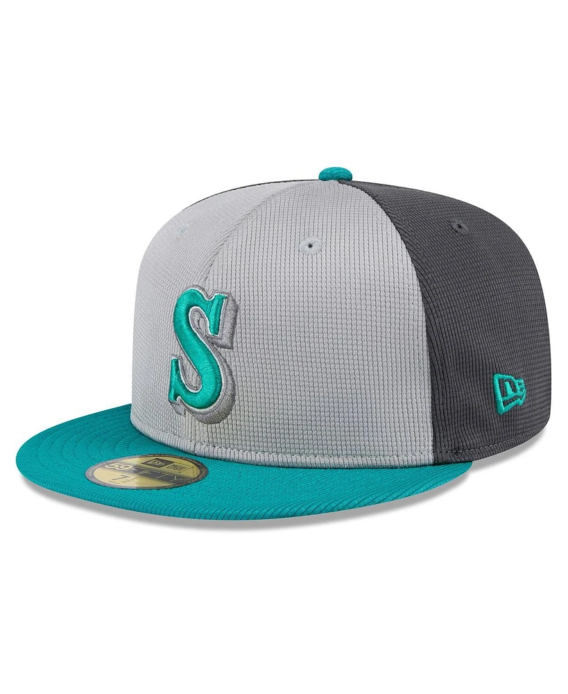 New Era Men's Gray/Aqua Seattle Mariners 2025 Batting Practice 59FIFTY Fitted Hat