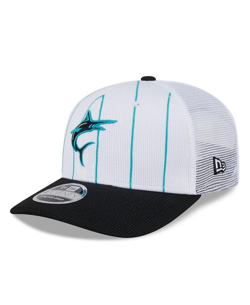 New Era Men's White/Black Miami Marlins 2025 Batting Practice 9SEVENTY Stretch-Snap Trucker Hat