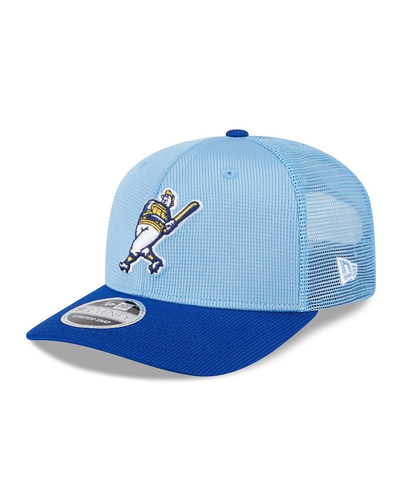 New Era Men's Light Blue/Royal Milwaukee Brewers 2025 Batting Practice 9SEVENTY Stretch-Snap Trucker Hat