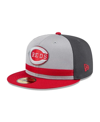 New Era Men's Gray/Red Cincinnati Reds 2025 Batting Practice 59FIFTY Fitted Hat