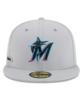 New Era Men's Gray Miami Marlins 2025 Mlb Clubhouse 59FIFTY Fitted Hat