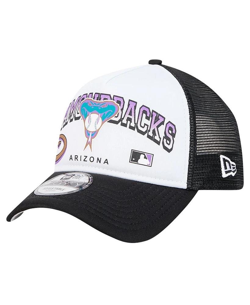 New Era Men's White Arizona Diamondbacks Retro Wordmark 9FORTY A-Frame Trucker Adjustable Hat