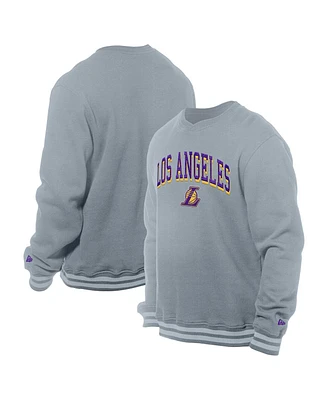 New Era Men's Gray Los Angeles Lakers Chenille Cross Over Pullover Sweatshirt