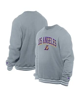 New Era Men's Gray Los Angeles Lakers Chenille Cross Over Pullover Sweatshirt
