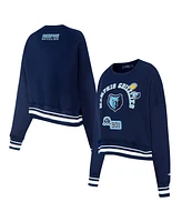 Pro Standard Women's Navy Memphis Grizzlies Area Code Cropped Pullover Sweatshirt