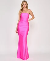 Crystal Doll Juniors' Strapless Satin Tube Gown