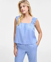 On 34th Womens Ruched Strap Striped Shirting Tank Easy Striped Pull On Pants Exclusively At Macys