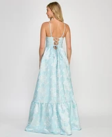 Crystal Doll Juniors' Sleeveless Brocade Corset Gown