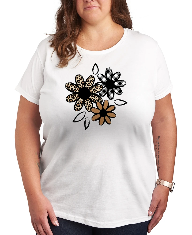 Hybrid Apparel Trendy Plus Pattern Flowers Graphic Crew Neck T-Shirt