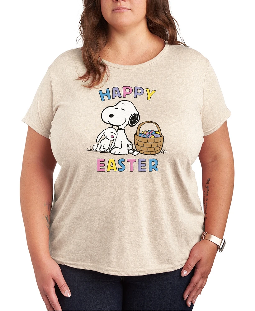 Hybrid Apparel Trendy Plus Peanuts Happy Easter Graphic Crew Neck T-Shirt