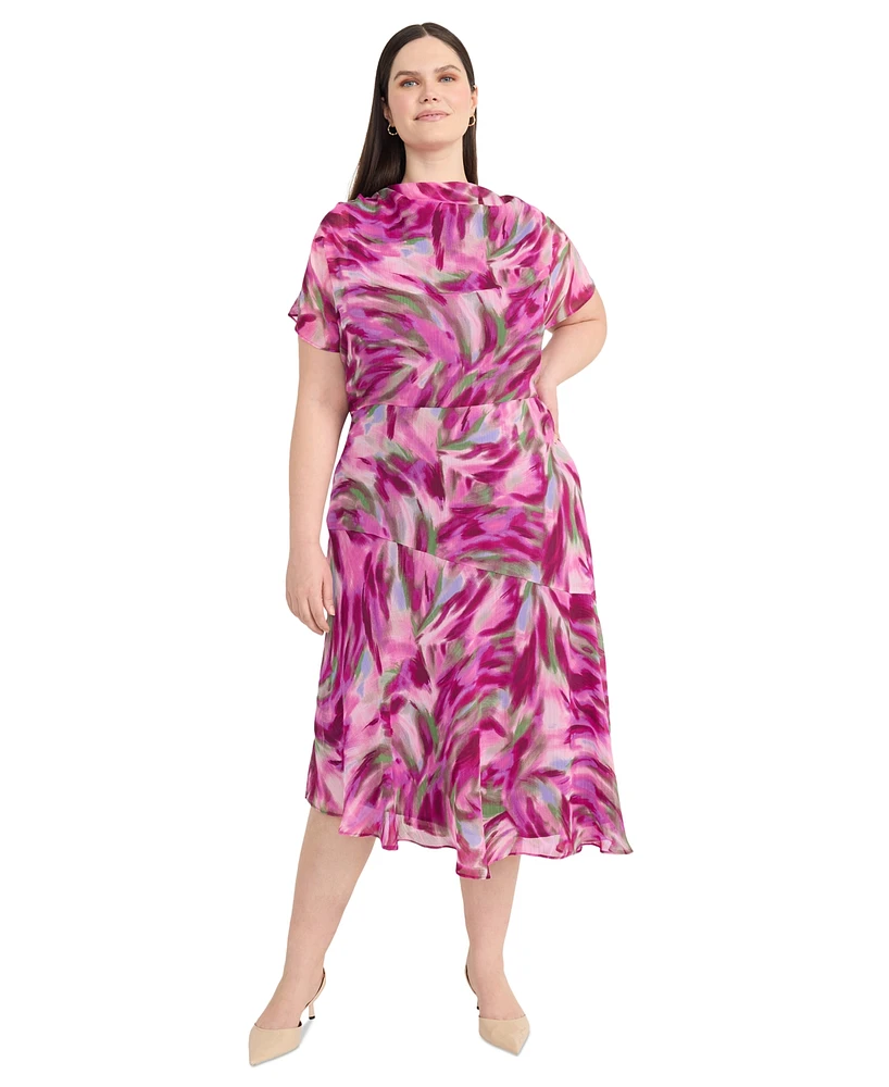Maggy London Plus Printed Asymmetrical Midi Dress