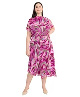 Maggy London Plus Printed Asymmetrical Midi Dress
