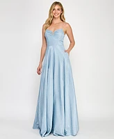 Crystal Doll Juniors' Rhinestone-Strap Glitter Gown