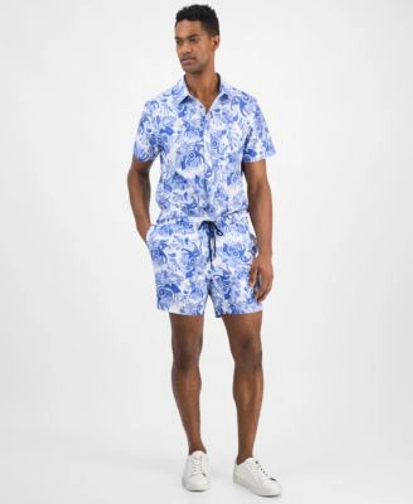 Paisley Gray Mens Indigo White Paisley Swim Shirt 6 Swim Trunks