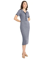 Luxely Women's Cotton Ribbed Button-Front Sweater Dress