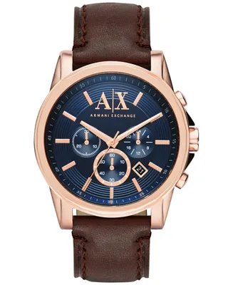 A|X Armani Exchange Men's Chronograph Dark Brown Leather Strap Watch 45mm AX2508