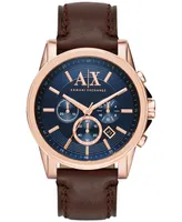 A|X Armani Exchange Men's Chronograph Dark Brown Leather Strap Watch 45mm AX2508