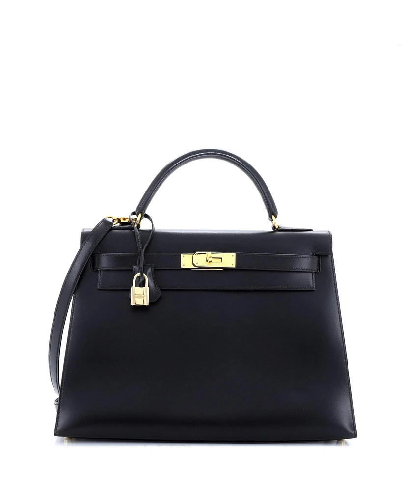 Pre-Owned Hermes Kelly 32 Handbag Black Box Calf with Gold Hardware