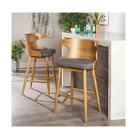 Set of 2 Mid-Century Modern Bar Stools, 41 Inch Bar Chairs with Solid RubberWood High-Back-The Pop Home