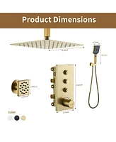 High-Pressure Thermostatic Shower System - 3-Function Handheld & Rainfall Shower Head Combo