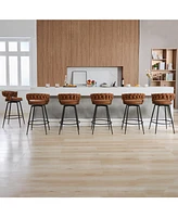 Dyhome 28 inch Bar Stools Set of 2, Modern Counter Height Stools, 360° Swivel Suede Fabric Stool Chairs with Woven Back and Footrest for Kitc