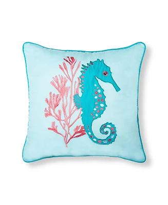 18" x 18" Seahorse & Coral Embroidered Throw Pillow