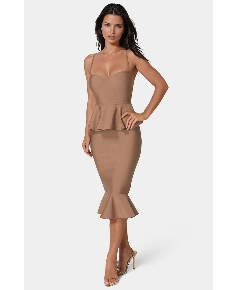 Bebe Women's Peplum Bandage Midi Dress