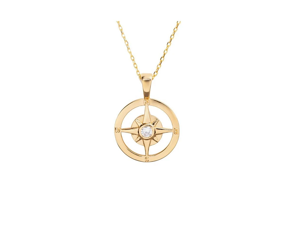 Compass Pendant Necklace in 14K Gold Over Sterling Silver