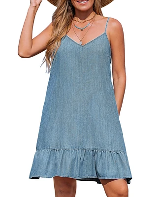 Cupshe Women's Picking Daisies Denim Mini Beach Dress