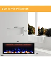 Smart 50" Wall-Mounted Electric Fireplace with Realistic Flame Effects, Dual Heating, and Alexa Compatibility