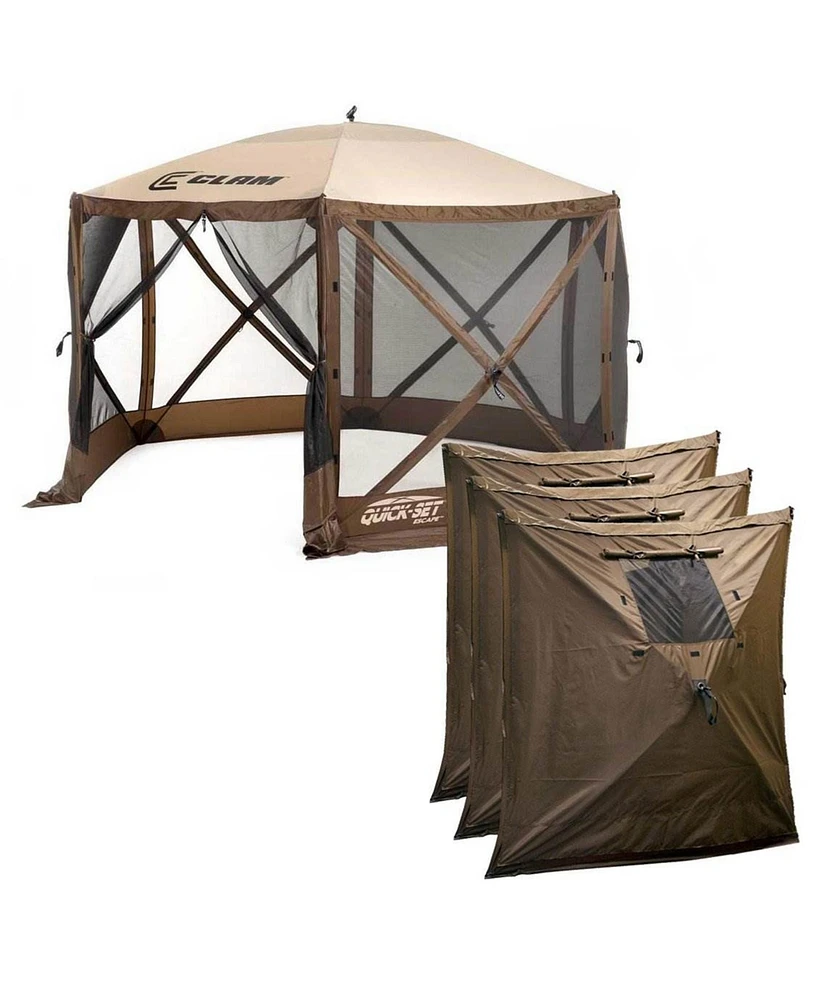 Clam Quick Set Escape Portable Camping Outdoor Canopy Screen with 3 Wind Panels