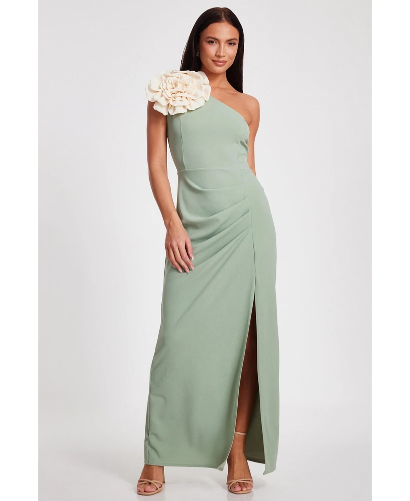 Quiz Women's Scuba Crepe Contrast Corsage Maxi Dress