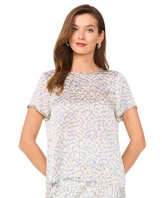 Vince Camuto Women's Abstract-Print Bead-Trim Top