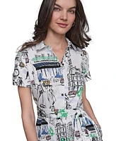 Karl Lagerfeld Paris Women's Scenic-Printed Shirtdress
