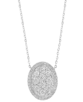 Effy Diamond Cluster Oval Halo 18" Pendant Necklace (5/8 ct. t.w.) in Sterling Silver