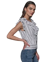 Karl Lagerfeld Paris Women's Ruffle-Trim Striped Top
