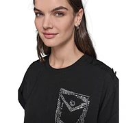Karl Lagerfeld Paris Women's Embellished-Pocket Tee