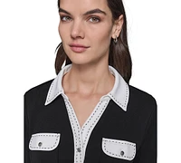 Karl Lagerfeld Paris Women's Oversized Contrast-Trim Top